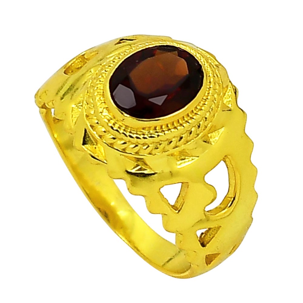 18K Gold Plated Natural Hessonite Garnet – India Ring s.7 Jewelry TR01241