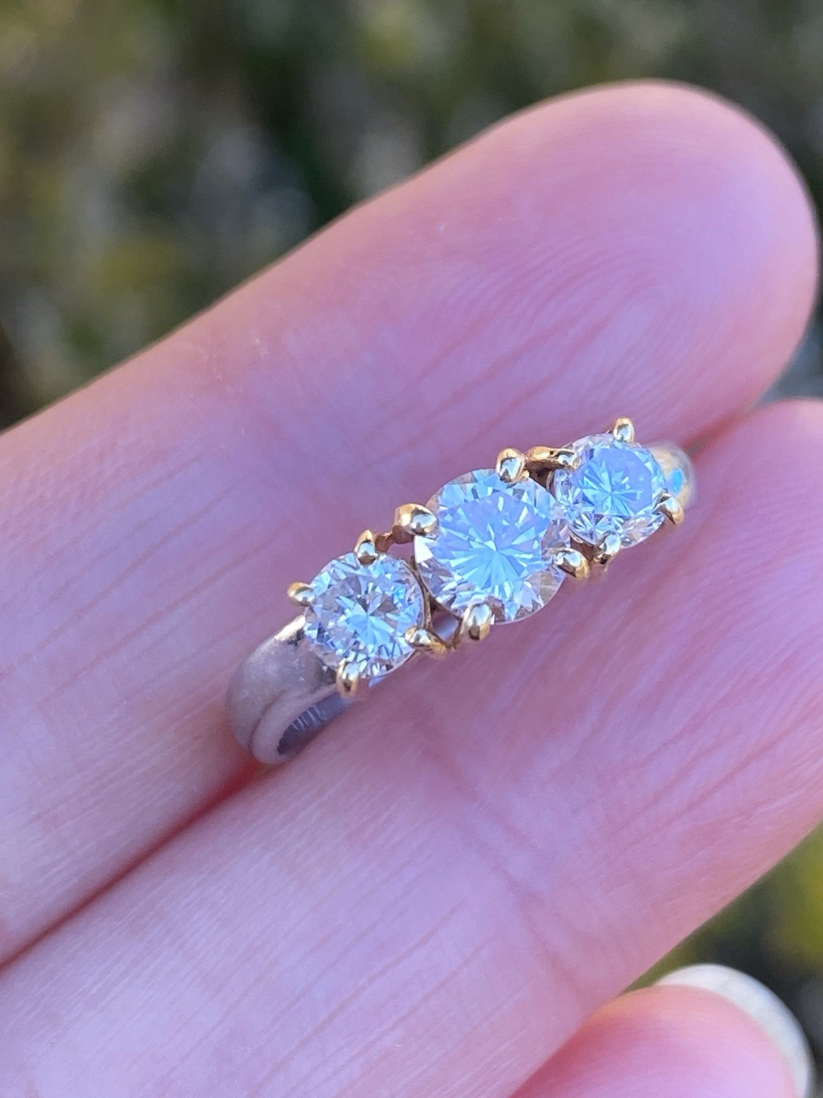 Platinum & 18K YG 1.00TCW 100% Natural Diamond Three Stone Ring