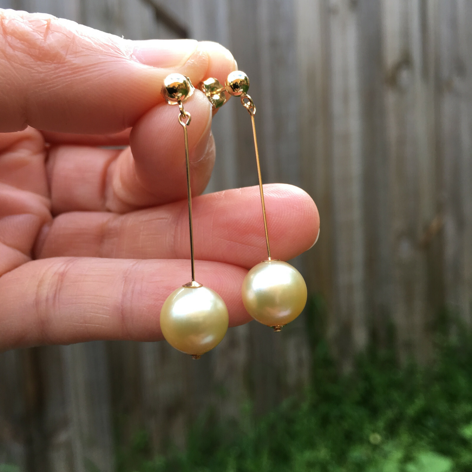 9.5-10mm natural high luster Australia gold seawater Pearl 14KGF Earring 40mm #3