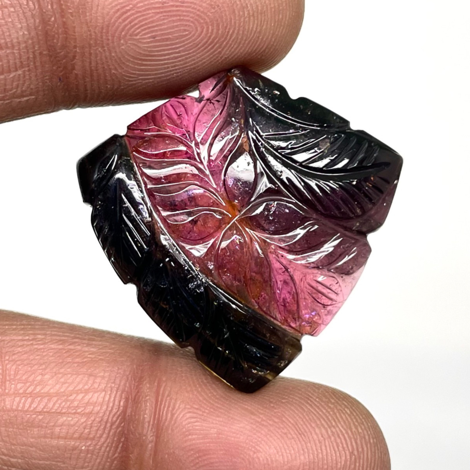 52.65 Cts Natural Carved Tourmaline 31x31mm Bi Color Loose Untreated Gemstone