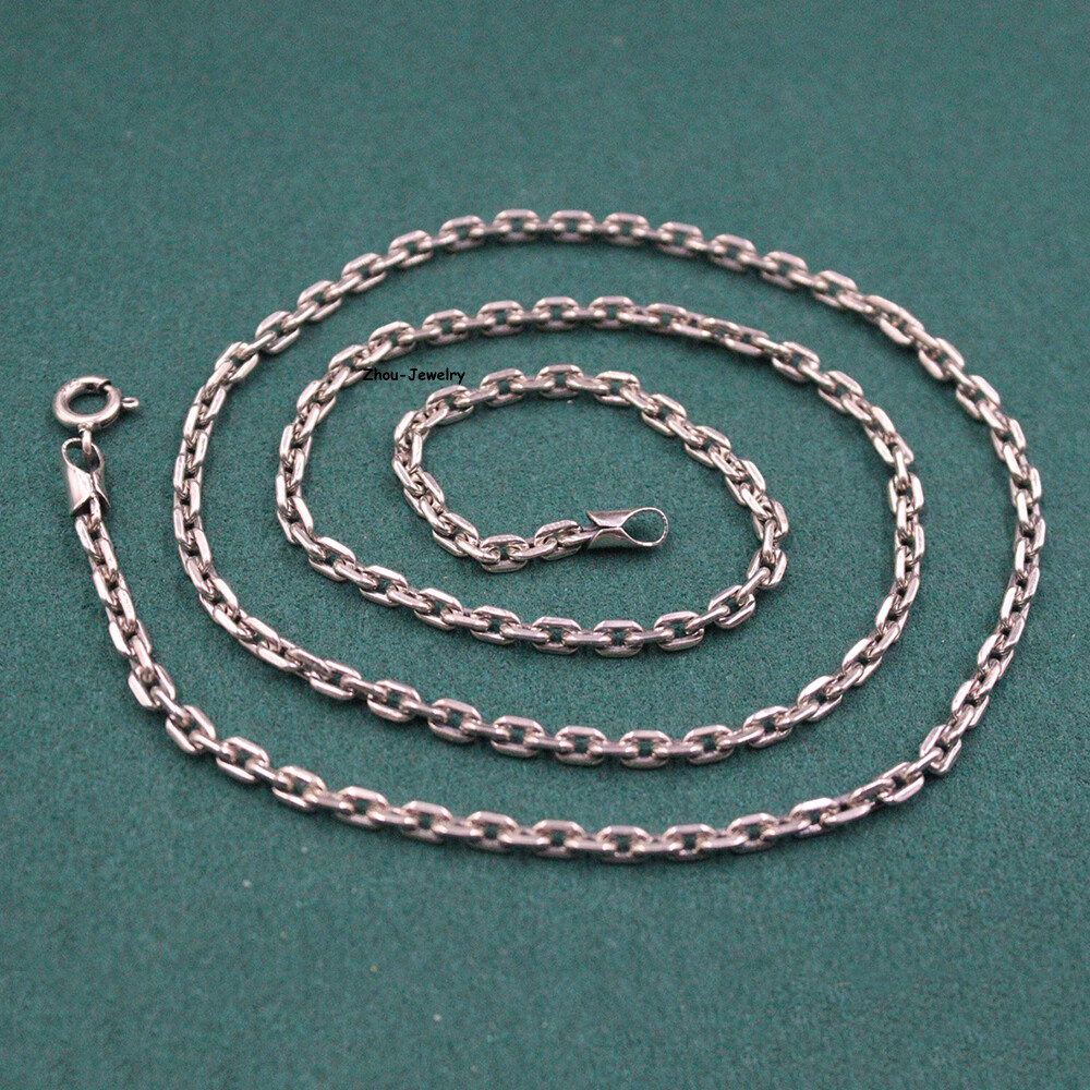Pure S925 Sterling Silver Chain 3mm Cuboid Cable Link Necklace 11-12g 19.6inch