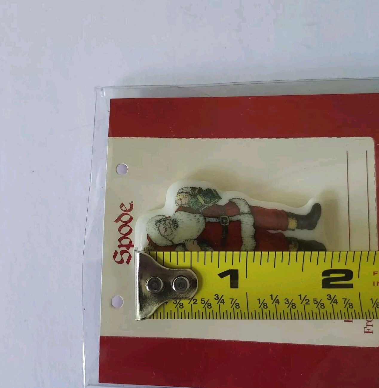VTG Spode Brooch Santa Cheer Pin NOS In Pkg Ceramic 2″ American Santa Gift Bag