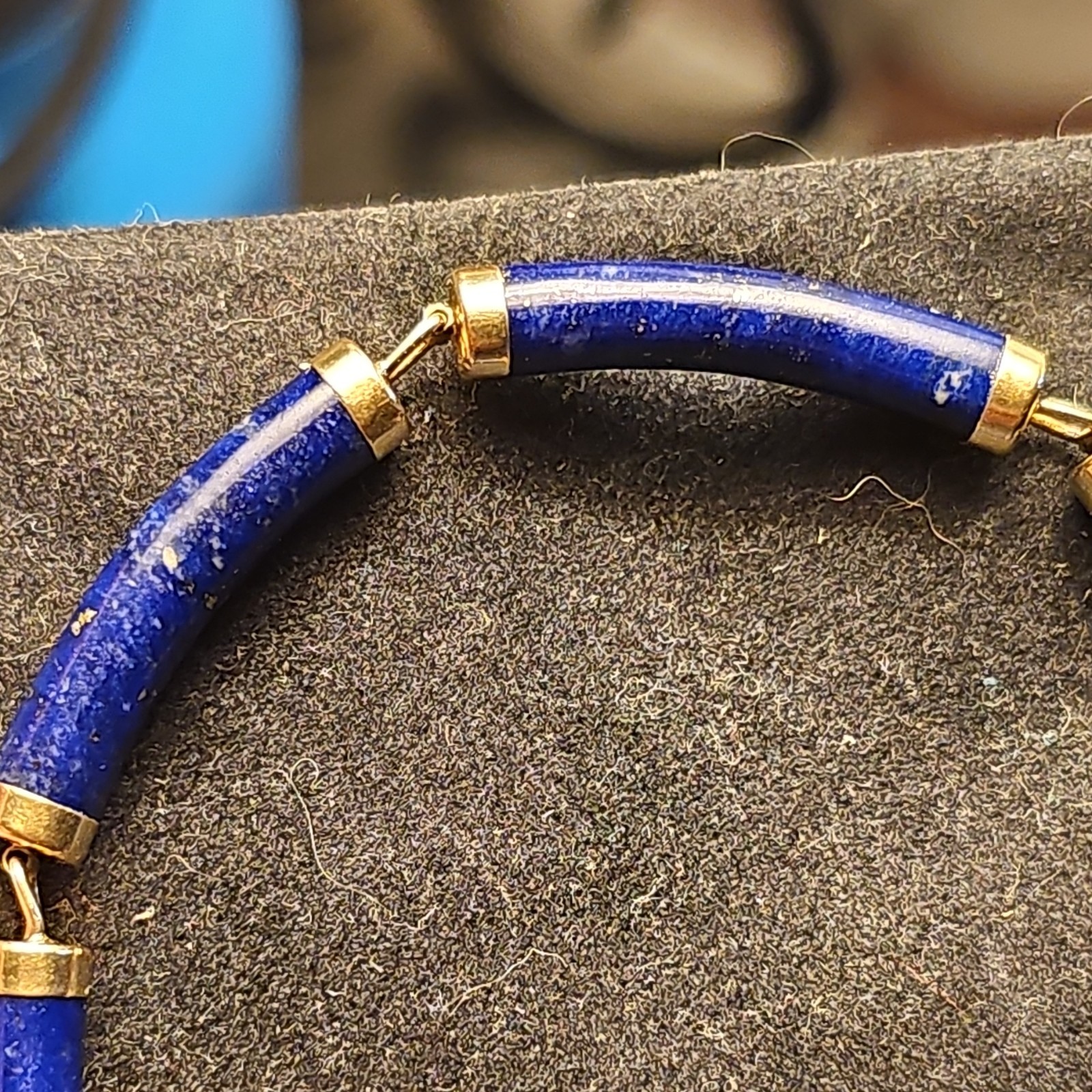 Vintage 14K Gold Heng Ngai HN Chinese Shou Lapis Lazuli Panel Bracelet 585