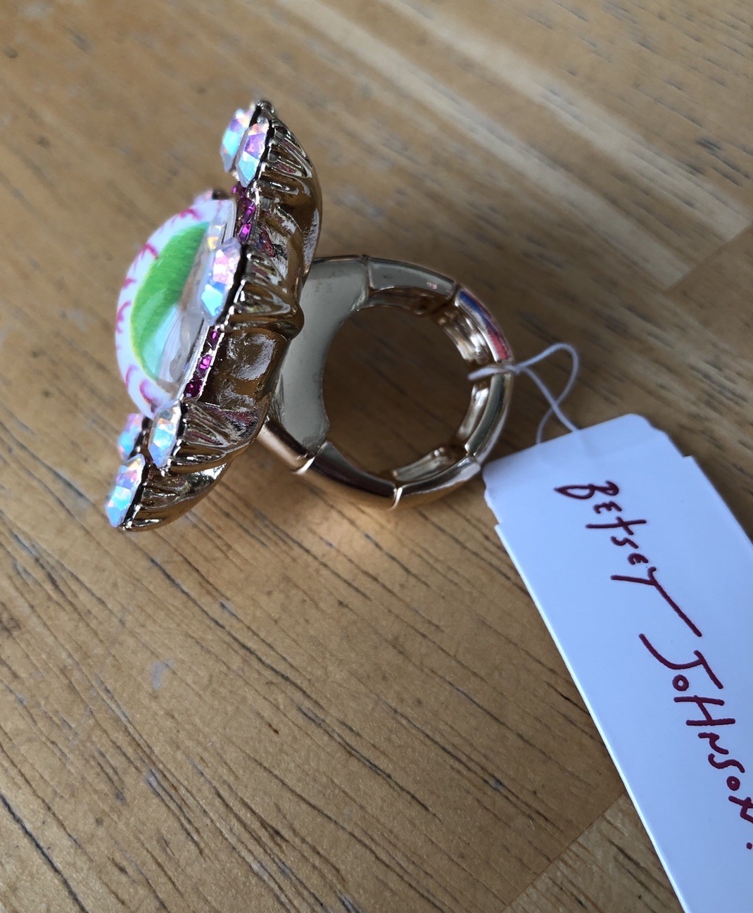 Betsey Johnson Evil Eye Cocktail Stretch Ring Crystal Accents Size 8 NWT
