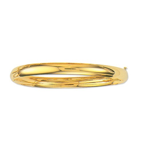 14k Yellow Gold Shiny Dome Hinged Bangle/Bracelet 6mm, 4/16″ 7 Grams, 7 Inch