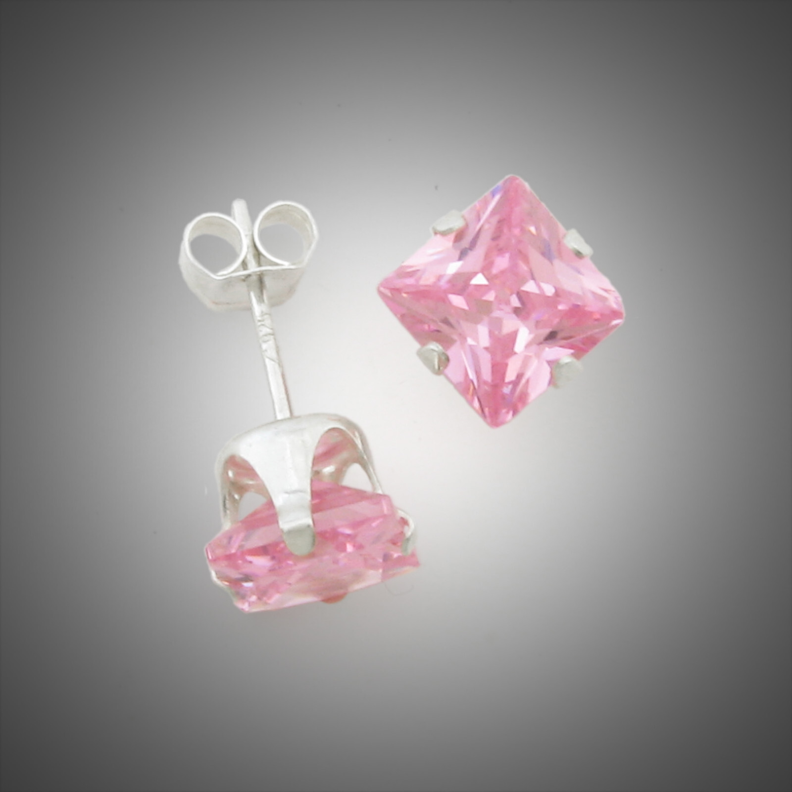 6mm Square Pink CZ Post Stud Earrings in Sterling Silver – NEW!