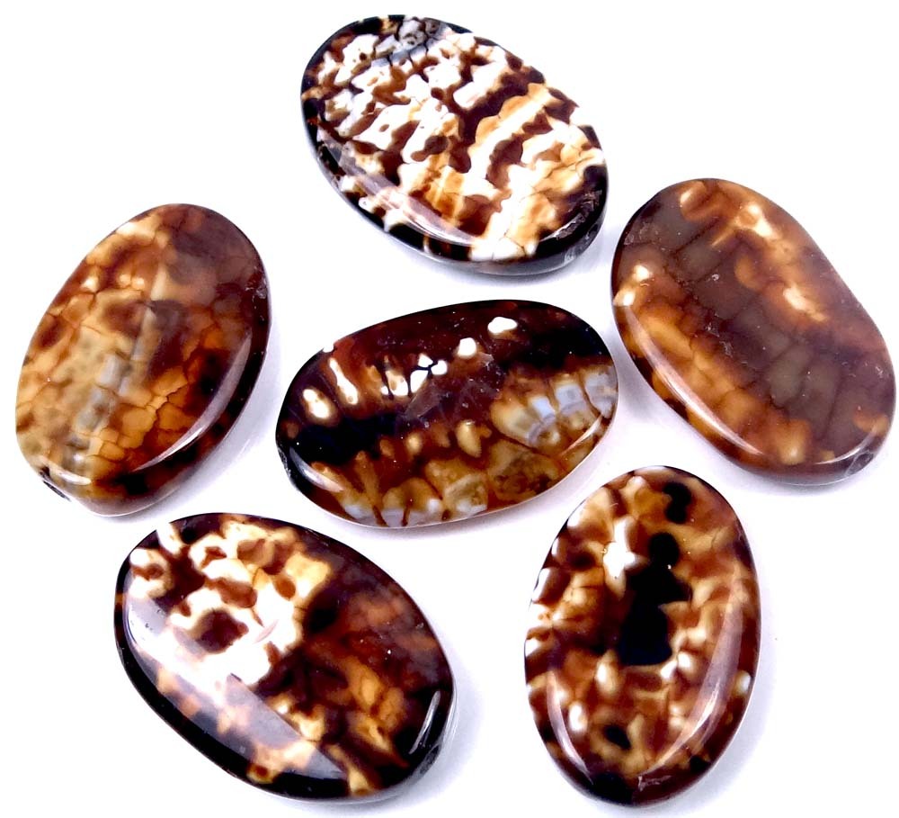 6 Coffee Brown Burnt Fire Agate Pendant Beads 30x20mm