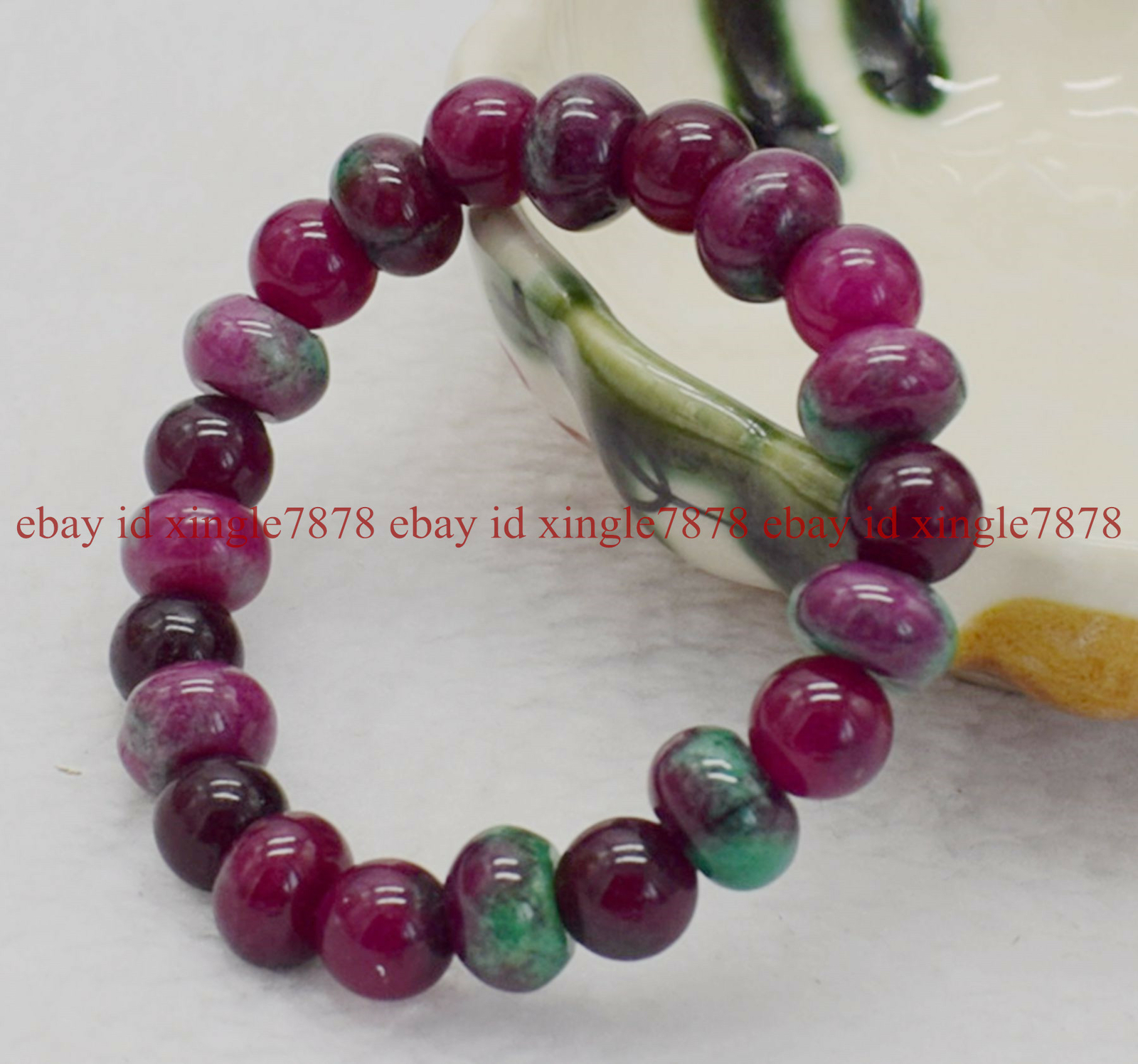 Top Natural Red Green in Epidote More Red Gemstone Bead Bracelet AAA+