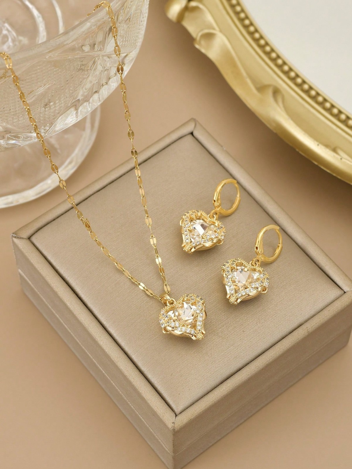 3 Pcs/Set Heart Necklace Earrings Love Gift Angel Wings Pendant Chain Women USA