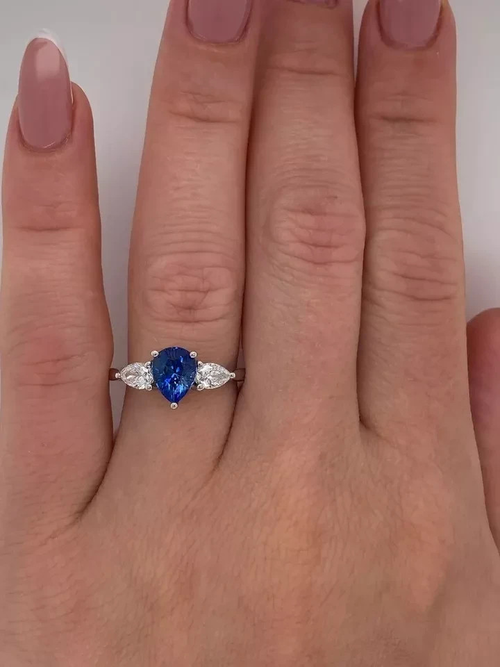 RARE 4.00 Ct Certified Pear Cut Natural Blue Diamond Ring White Gold Finish