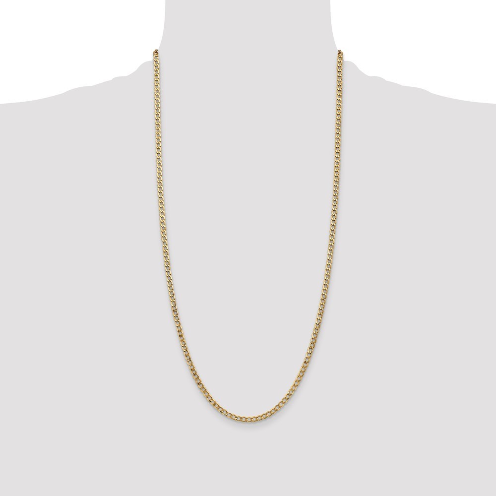 14k Yellow Gold 3.35mm Semi-Solid Curb with Lobster Clasp Chain Necklace 28″