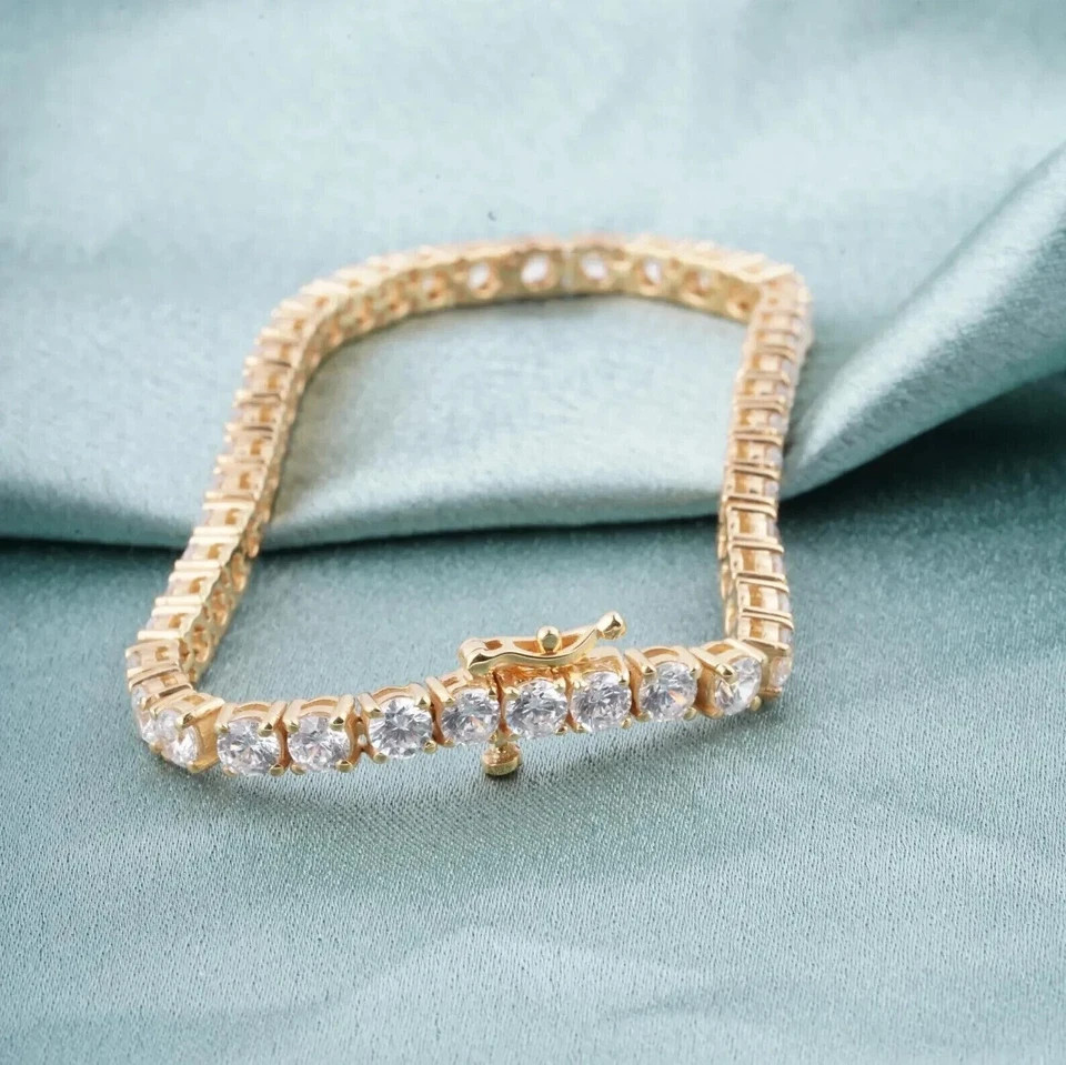 14k Yellow Gold Round Lab Grown Diamond 6.5″ Tennis Bracelet For Festive Gift !
