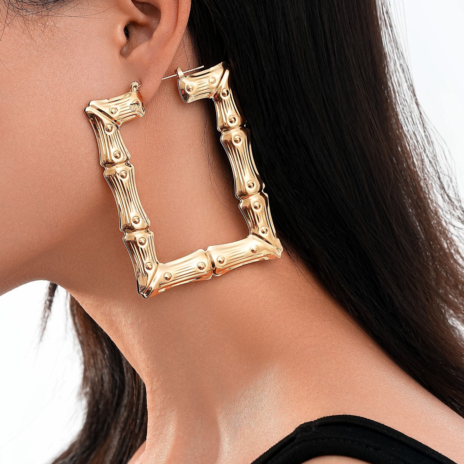 Large Heart Bamboo Hoop Earrings 2Pcs Silver Punk Hip Hop Statement Earrings