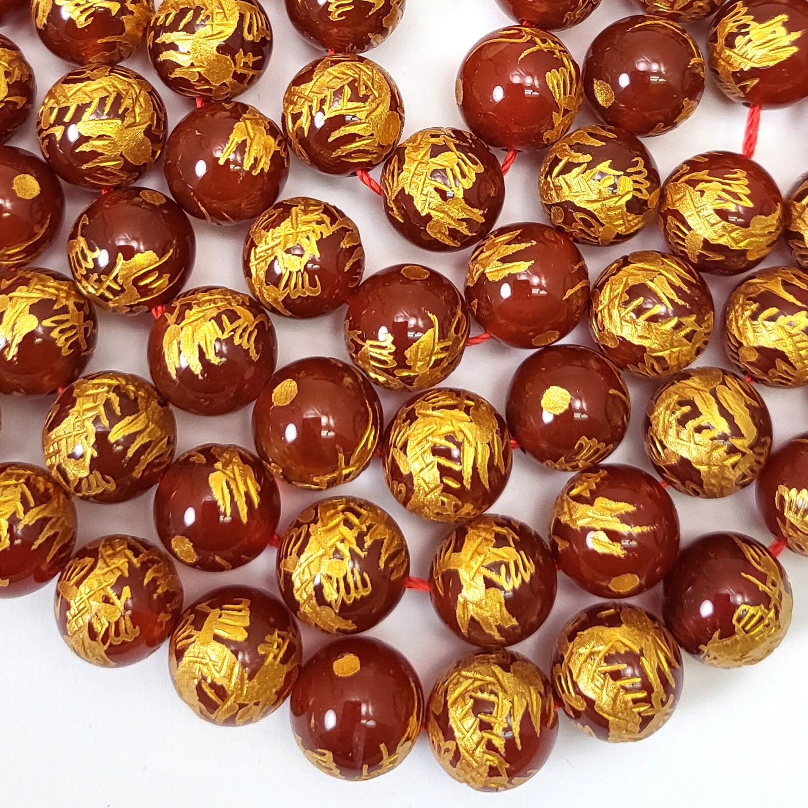 Natural Carnelian w Curved Gold Dragon Ball Round Beads 10mm 12mm 14mm