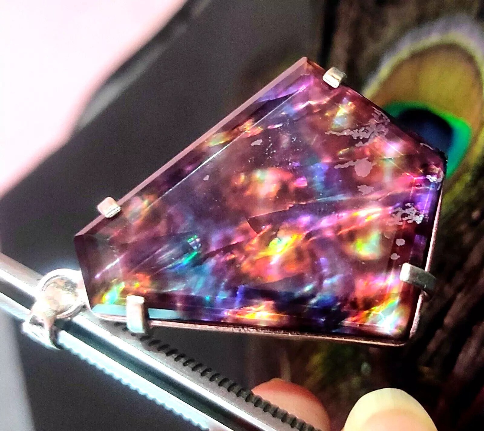 Natural Fancy Cut Pendant 92.57 Ct Ammolite Loose Gemstone 925 Sterling Silver
