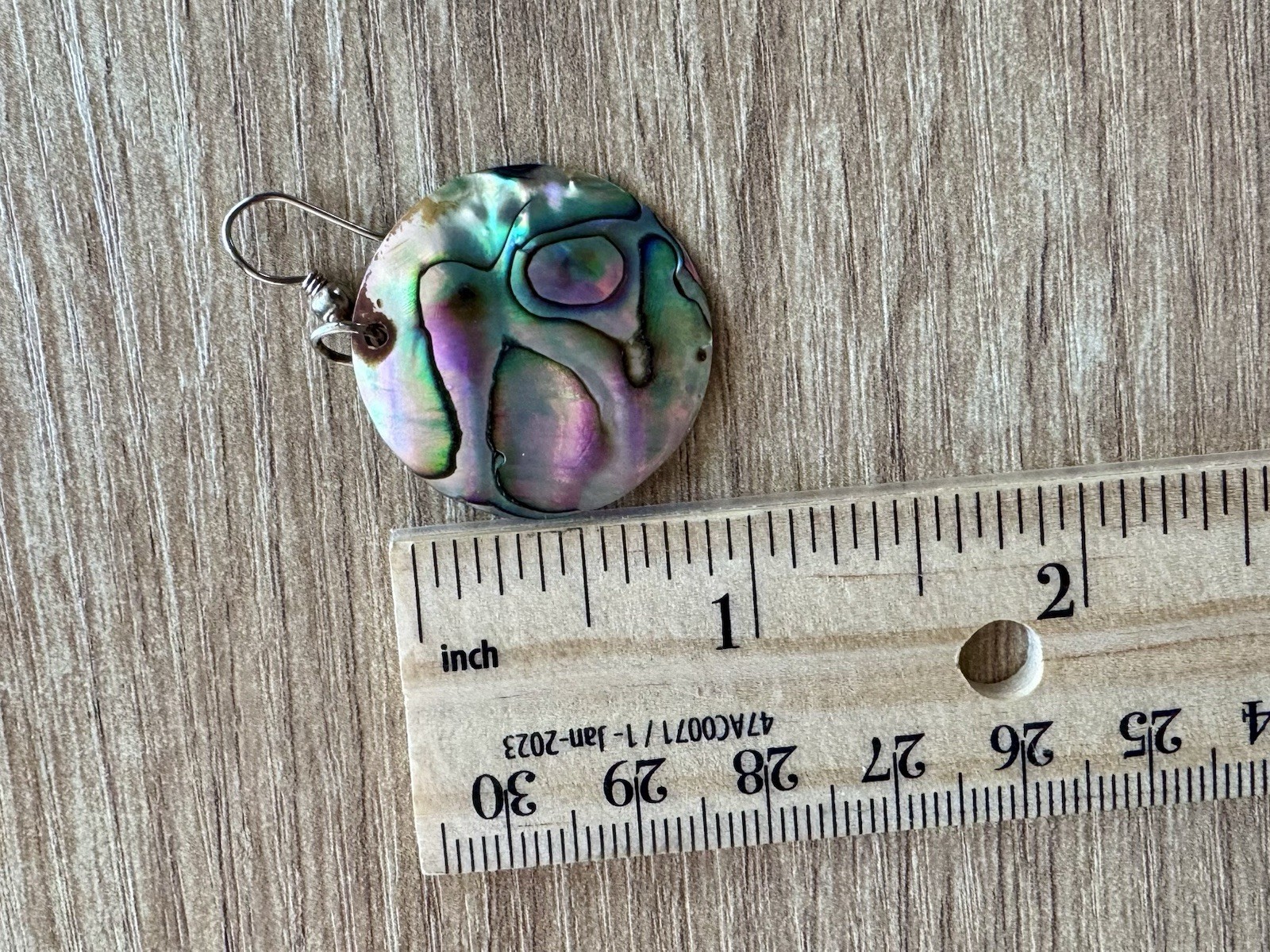 Vintage 90s Iridescent Natural Paua Abalone Shell Disc Drop Earrings Boho