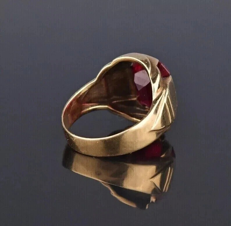 3 CT Lab-Created Red Garnet Vintage Ring Men’s Band 14K Yellow Gold Plated SZ-10