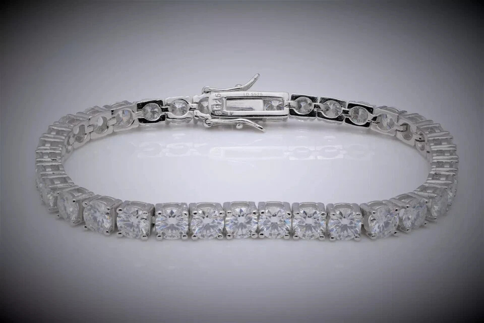 34 Ct,6mm White Diamond Unisex Tennis Bracelet-925 Silver ! Great Luster!