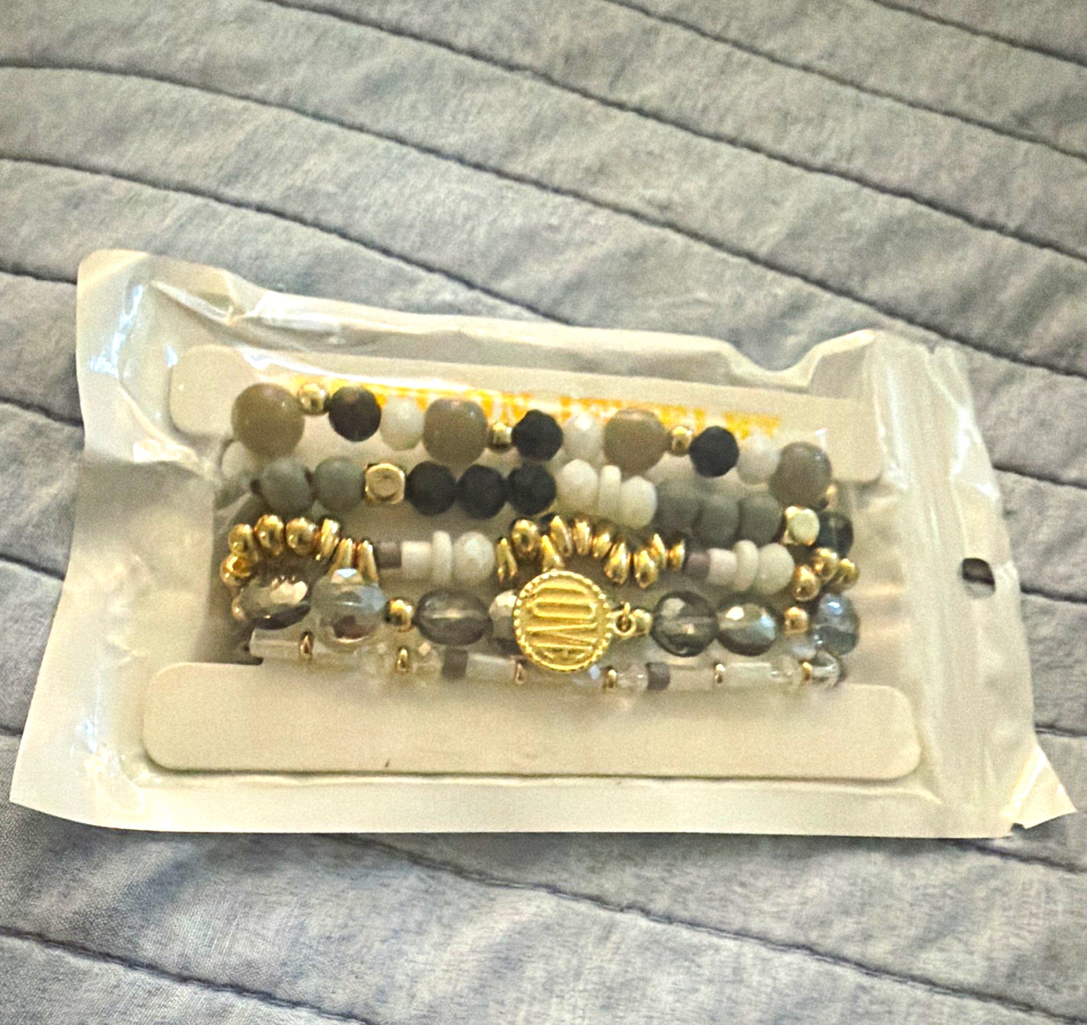 Multicolor Beaded Stretch Bracelet Set, Stackable Dangle Charm, No Stone