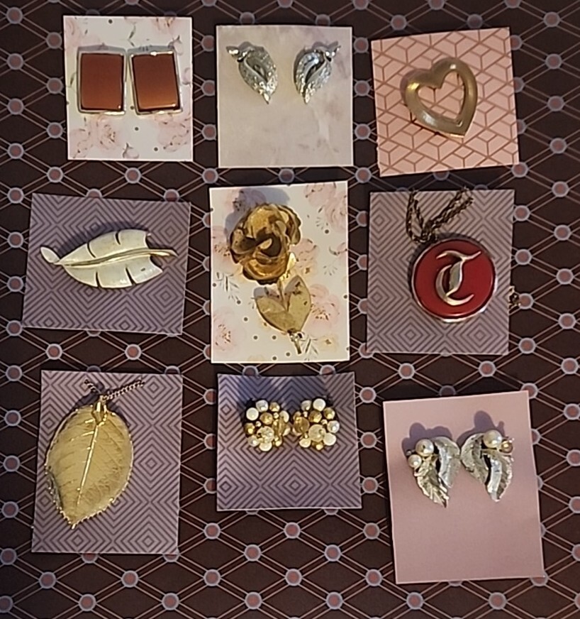 Vintage Lot Of Midcentury Jewelry Brooches, Earrings, Necklace. One Marked JJ.