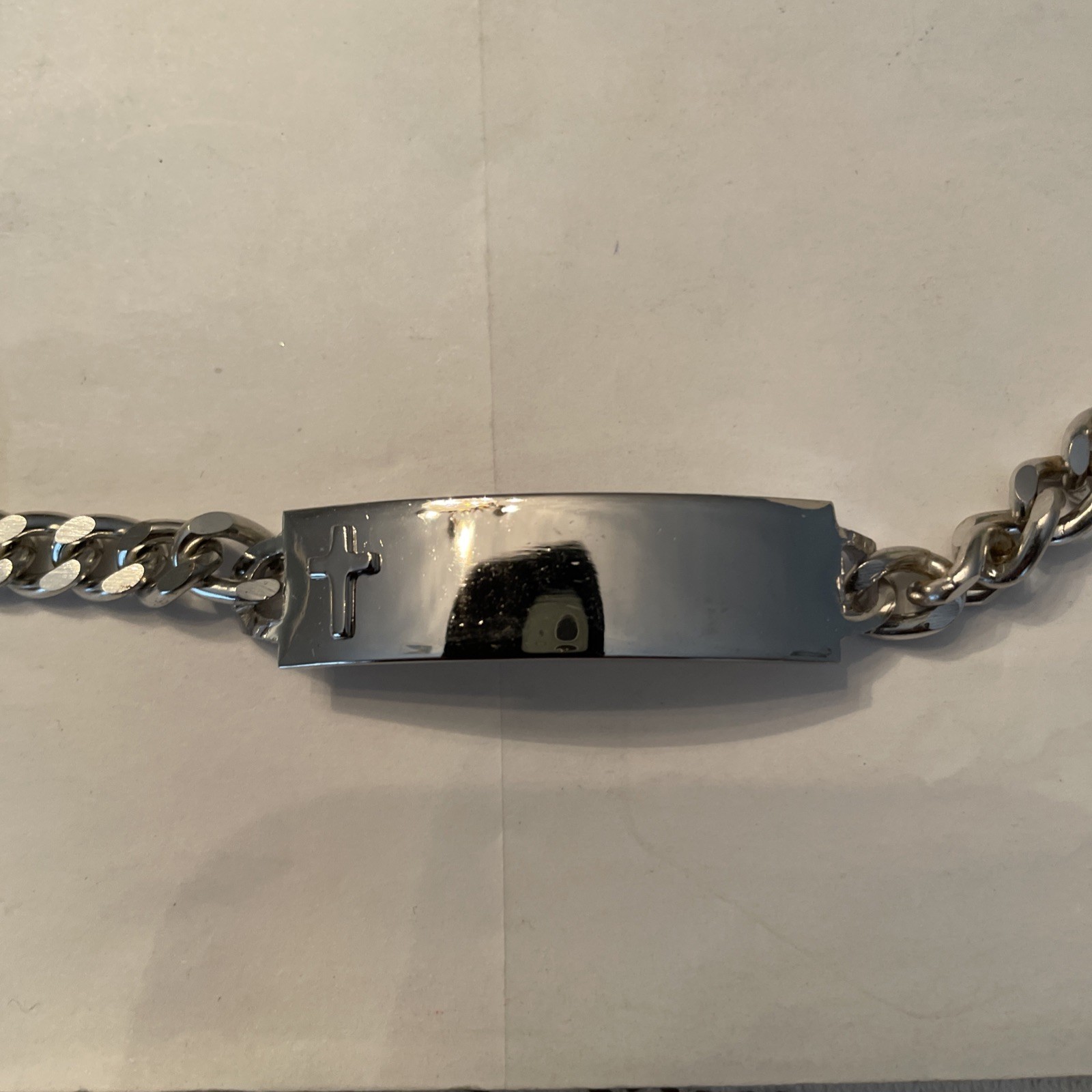 VTG Nickle Silver ID Link Bracelet With Cross Engravable 8”