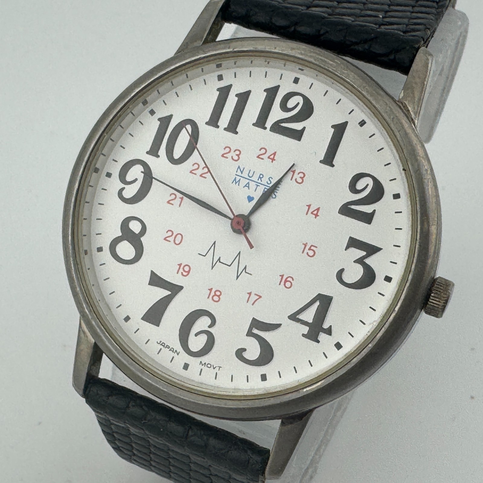 Nurse Mates Quartz Watch Men Silver White Easy Read Leather Analog New Battery