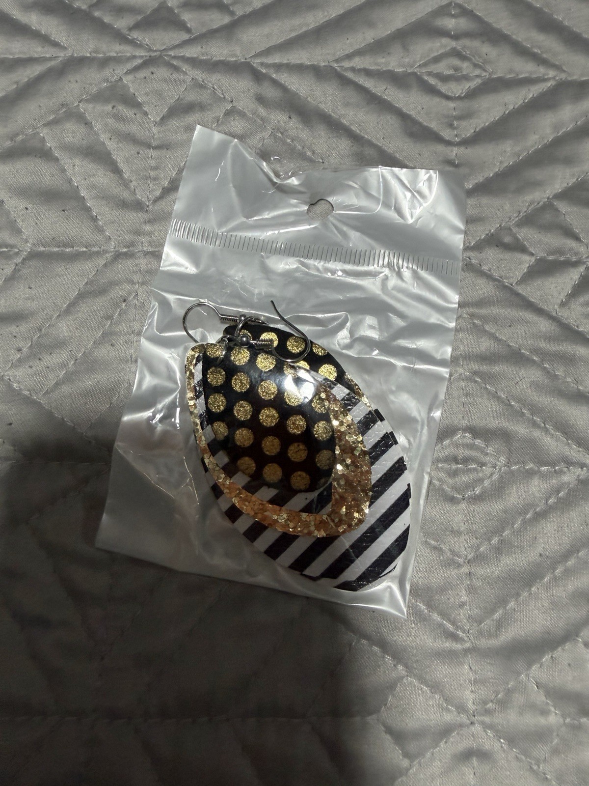 Gold, Black, White Earrings