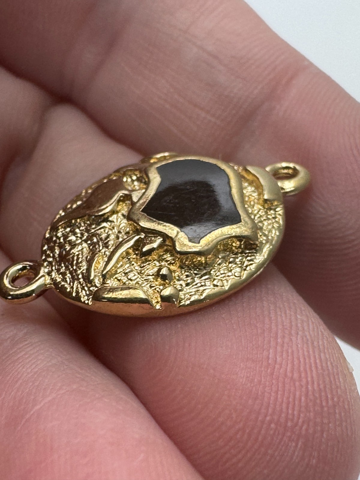 Asia Continent Map Bracelet Pendant Black Textured Gold Inlay Connector Charm