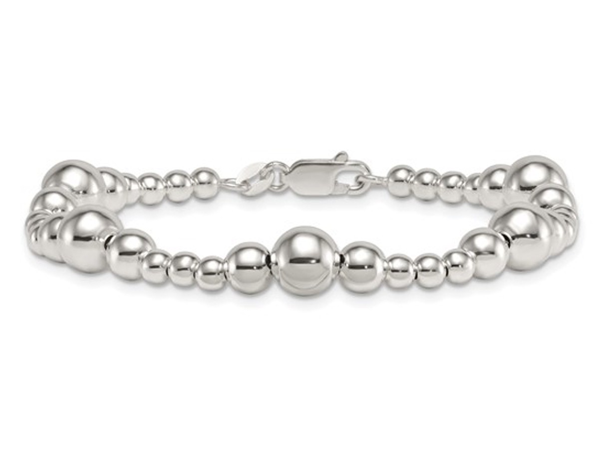Sterling Silver Polished Multi Bead Bracelet (7.5 Inches)
