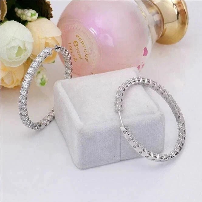 Inside Outside Hoop Earrings 14K White Gold Plated Round Cut Simulated Diamond