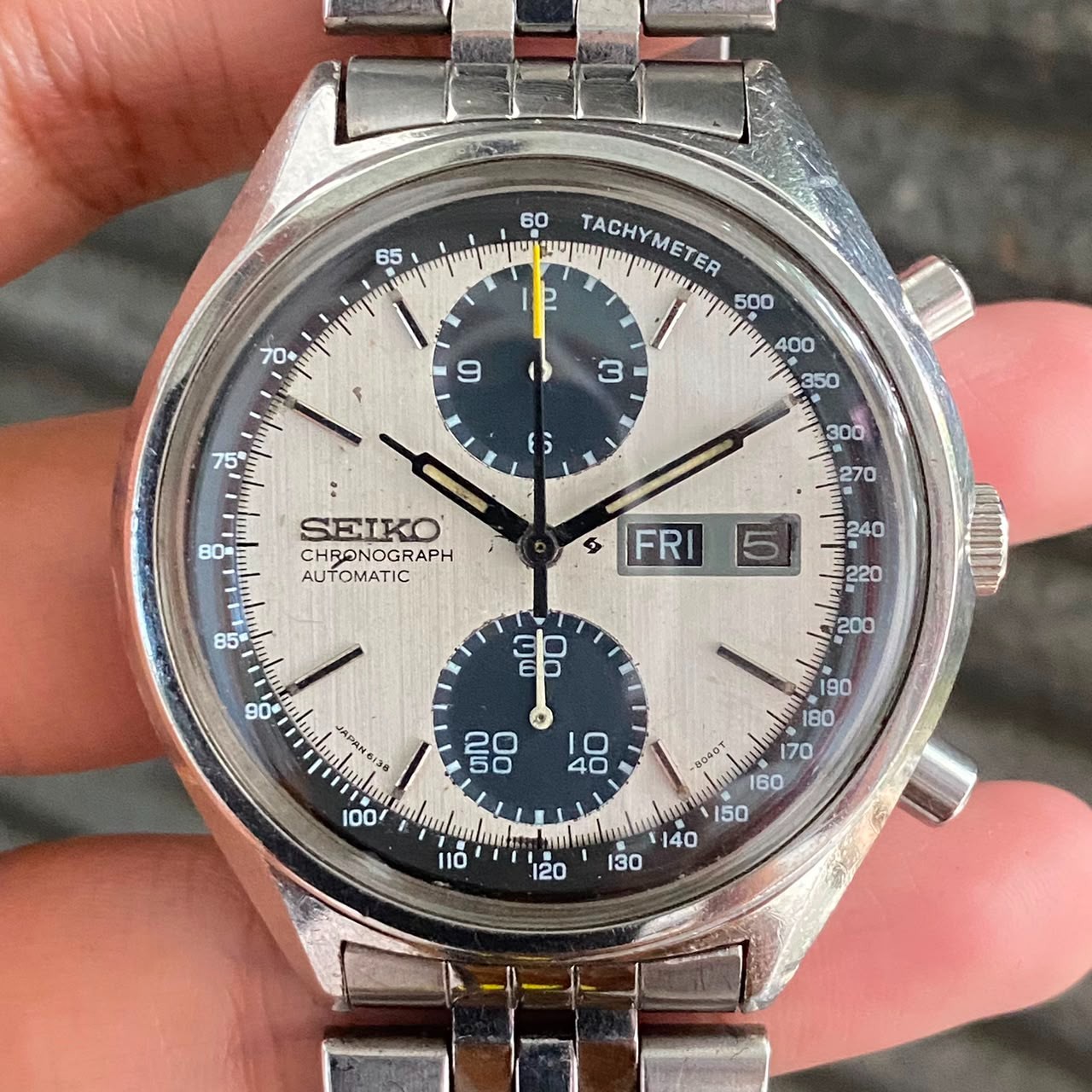 Rare Seiko Panda Chronograph Automatic 6138-8020 White Black Dial Watch Vintage