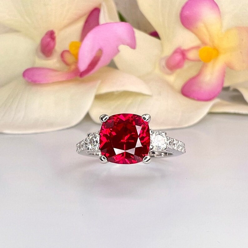 2.50 Ct Cushion Cut Sapphire/Ruby & Diamond Wedding Ring 14K White Gold Size 5