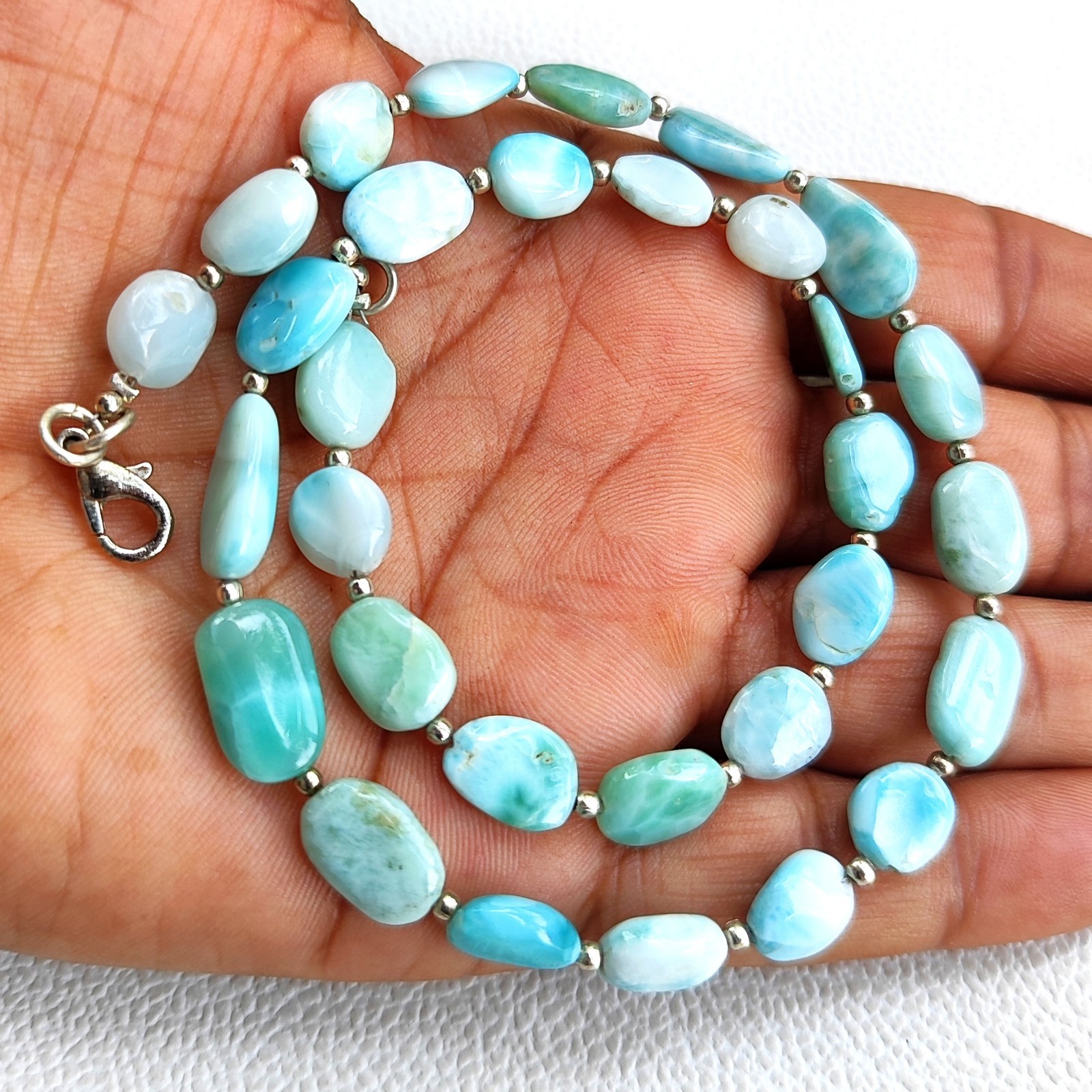Natural Larimar Nugget Beads Necklace 9-13mm Smooth Dominican Gemstone 15.5″