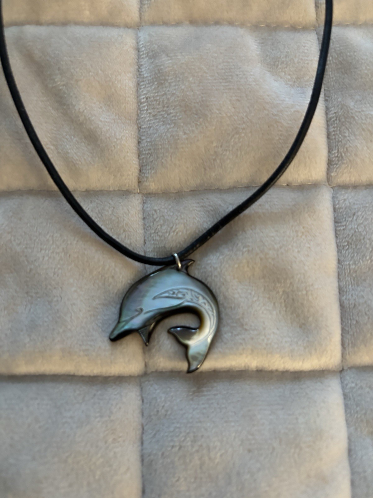 Black Wax Cord Mother of Pearl Dolphin Pendant Necklace – Women Jewelry