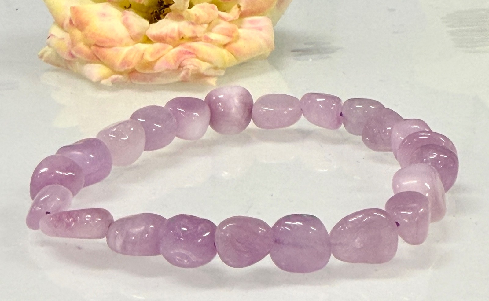 Wholesale 6 Pcs 7.5mm Kunzite Tumble Stretch Bracelet Natural Crystal Healing
