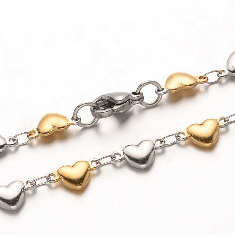 Stainless Steel Heart Bracelet Lobster Gold Silver 8″ 9x4x2mm Z183