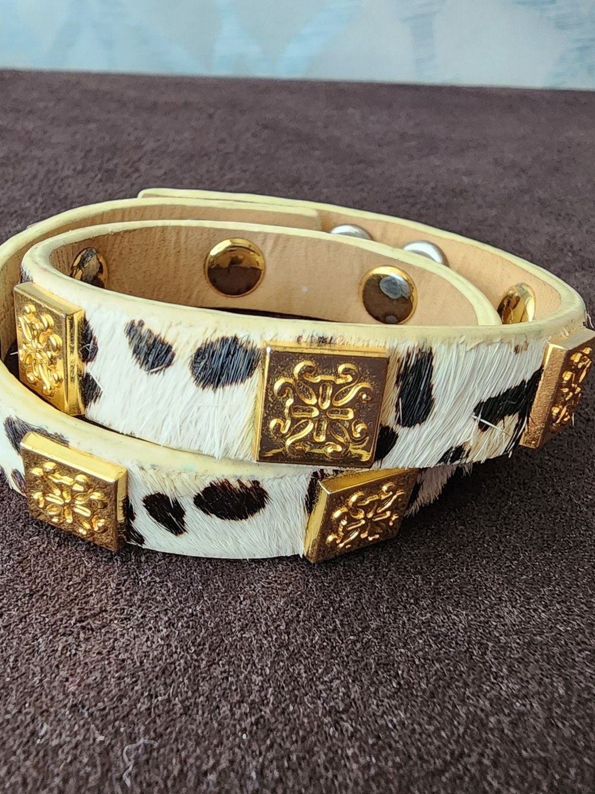 Rustic Cuff Black Beaded and Gold-Tone Leopard Print Bracelet Set