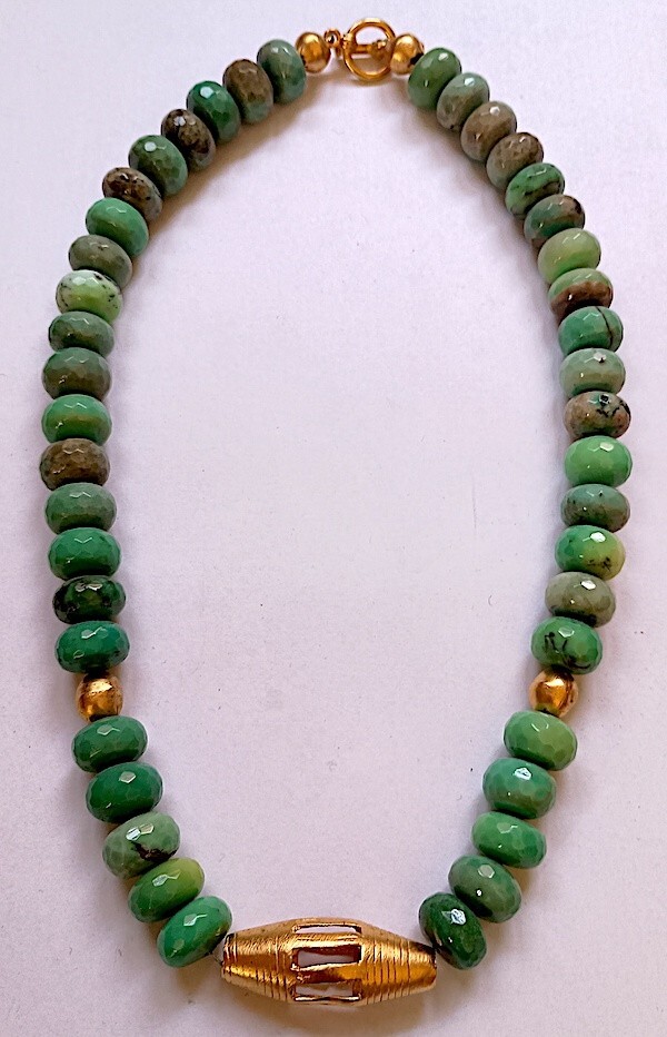 Necklace – Peruvian Opal, Faceted Rondelle Beads, Green, 17 Inches, Only One