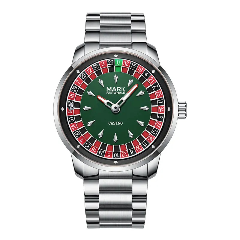 MARK FAIRWHALE Stainless Steel Roulette Dial Rotatable Luminous Quartz Watch