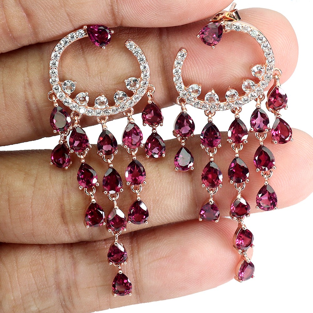 925 Sterling Silver Earrings Pear Rhodolite 5x4mm Aquamarine Gemstone Jewelry