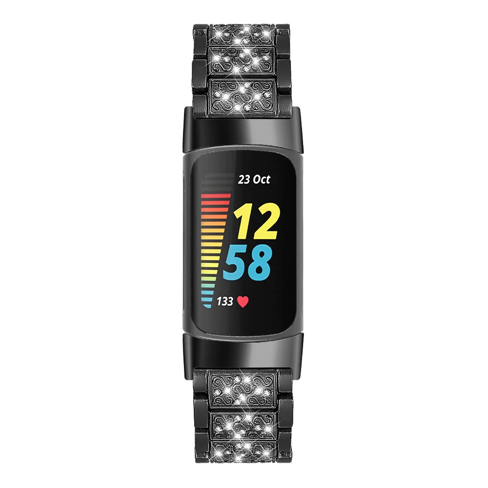 Diamond Stainless Steel Band for Fitbit Charge 6 / Charge 5 Bracelet Metal Strap