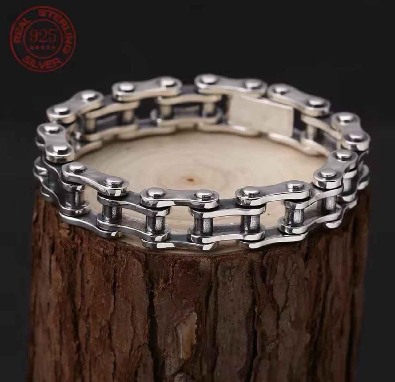 925 Sterling Silver Bracelet for Men Women, Bicycle Chain Style, 10mm/20cm