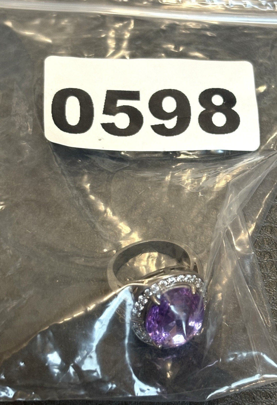 HUGE Faux Amethyst Crystal Rhinestone Statement Cocktail Silver Plated Ring 6.25