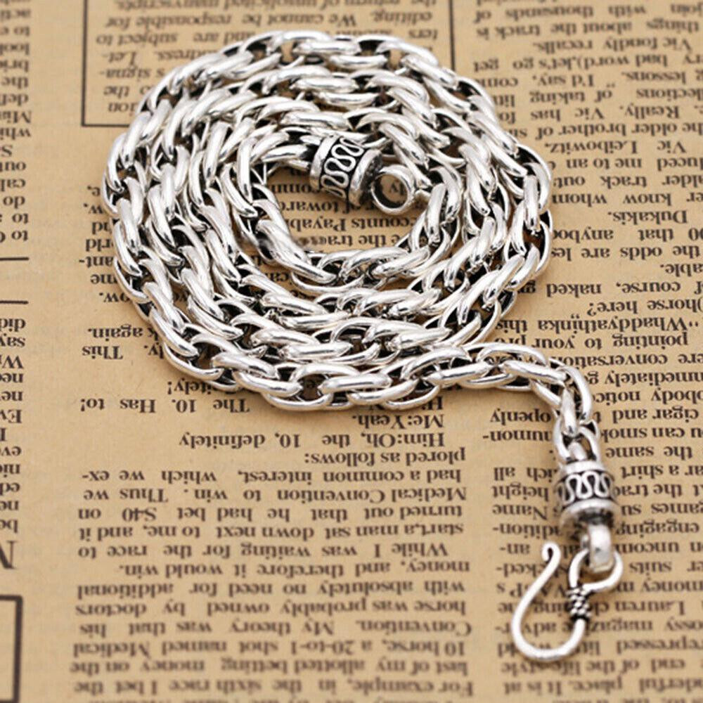 Pure S925 Sterling Silver Necklace Men 6mm Twist Rope Link Chain 57-58g 23.6inch