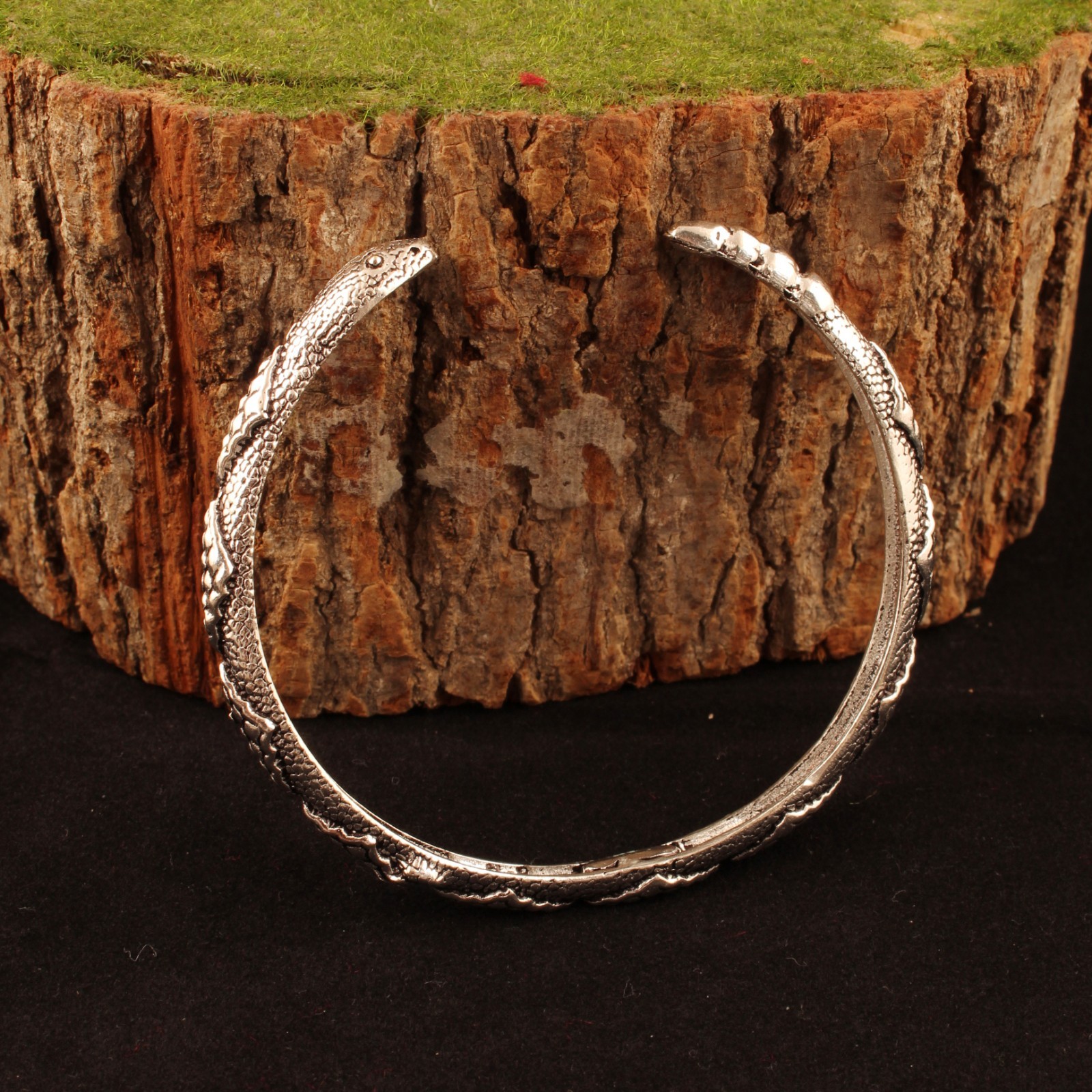 Snake Open Cuff Bracelet for Women & Men, Silver Plated Bangle Serpent Bracelet
