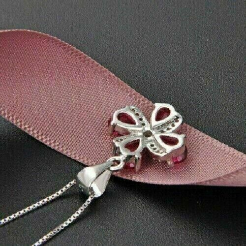 3Ct Pear Cut Lab-Created Red Ruby Flower Pendant 14k White Gold Plated Silver