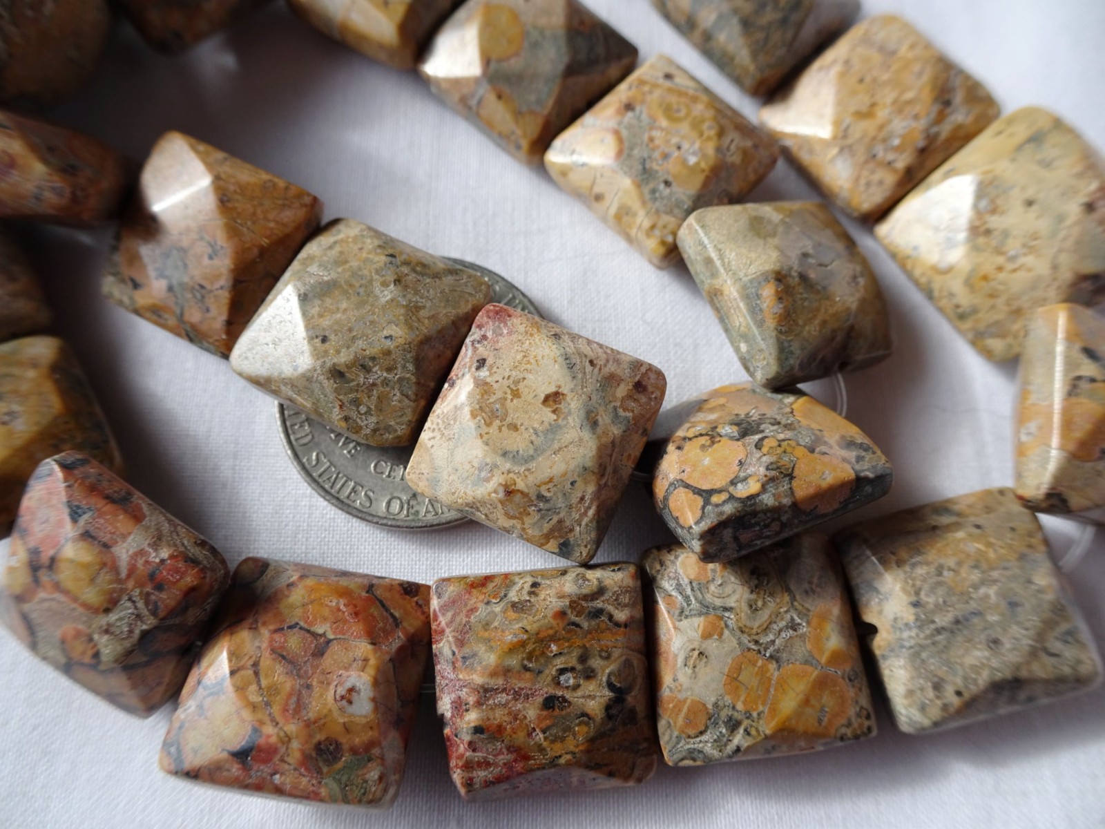 15″ Str Natural Leopardskin Jasper Faceted Square Stone Beads 13mm L A409 DNG