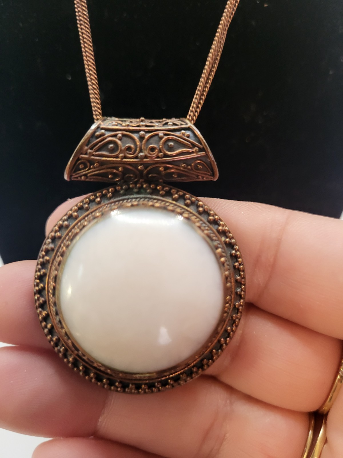 NK Thailand Signed White Quartz Agate Necklace 10in Long Necklace Jewelry