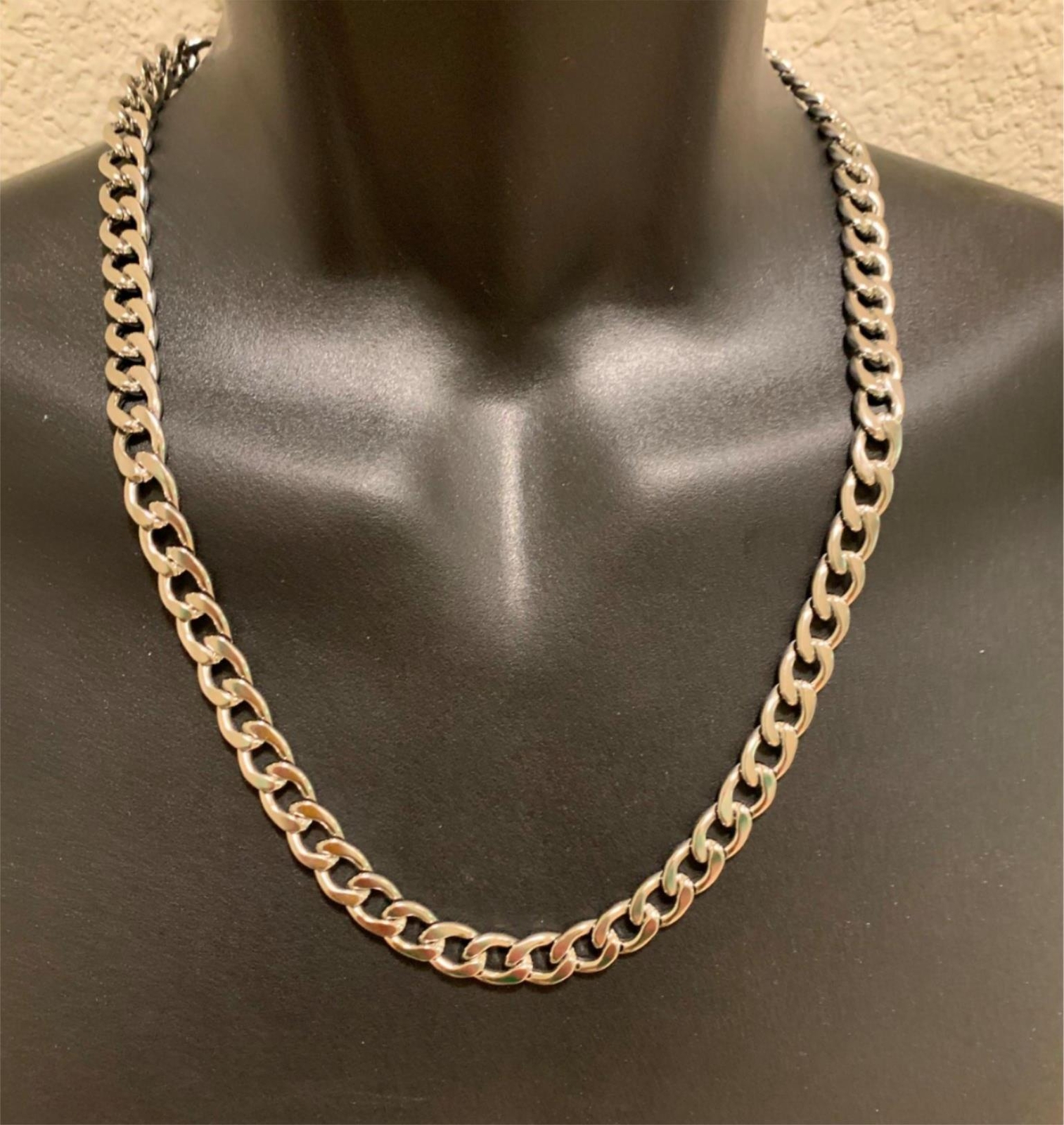 72 INCH MENS 10 MM STAINLESS STEEL SILVER PLATED CUBAN CURB CHAIN- USA SELLER