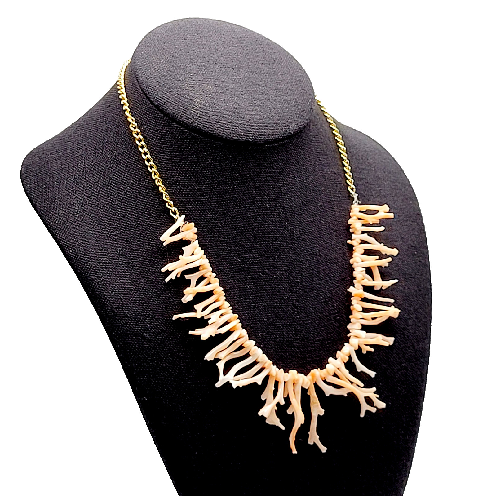Natural Pink Peach Branch Coral Mixed Metal Tone Alloy Clasp Vintage Necklace